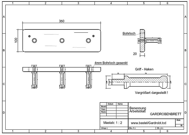 Gardrobenhaken mit Brett Cad Gardrobenhaken mit Brett Cad